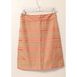 J.Crew Tan Coral Striped Pencil Skirt Sz 0